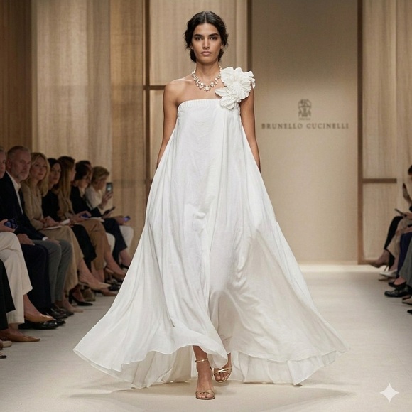 Brunello Cucinelli Dresses & Skirts - 🔥🥰🔥🥰 Brunello Cucinelli one shoulder ivory gown size M